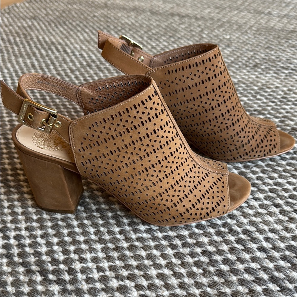 Vince Camuto Brown Cutout Peep-Toe Heels